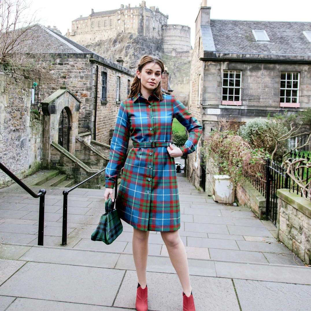 Plaid Shirt Dress made to measure from plaid woven in | ScotlandShop Plaid Shirt Dress made to measure from plaid woven in | ScotlandShop