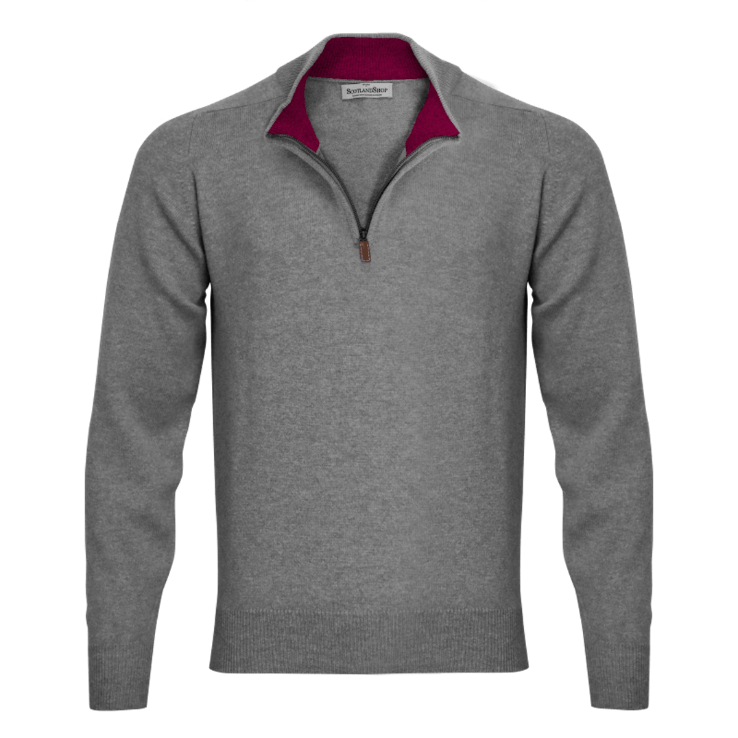 Grey Quarter Zip Flannel Men's Quarter Zip Lambswool Sweater Up